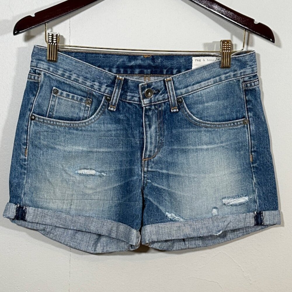 Rag & Bone Boyfriend Mid Rise Cuffed Denim Jean Shorts Women's Size 25 US 2